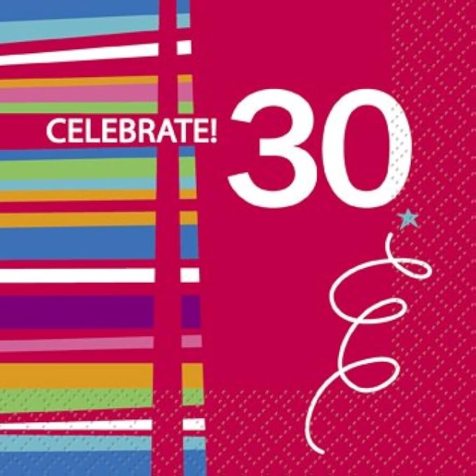 RED CELEBRATE BEVERAGE NAPKINS FOR AGE 30 16 PIECES